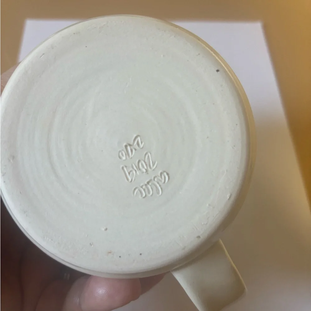 Studio pottery handmade stenciled coffee mug